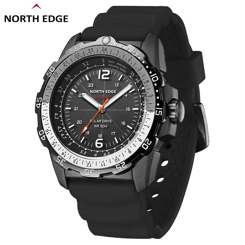 NORTH EDGE EVOQUE 2 Мужские цифровые военные часы Водонепроницаемые мужские спортивные наручные часы 50 м Солнечная энергия Светящиеся экологические часы чёрный