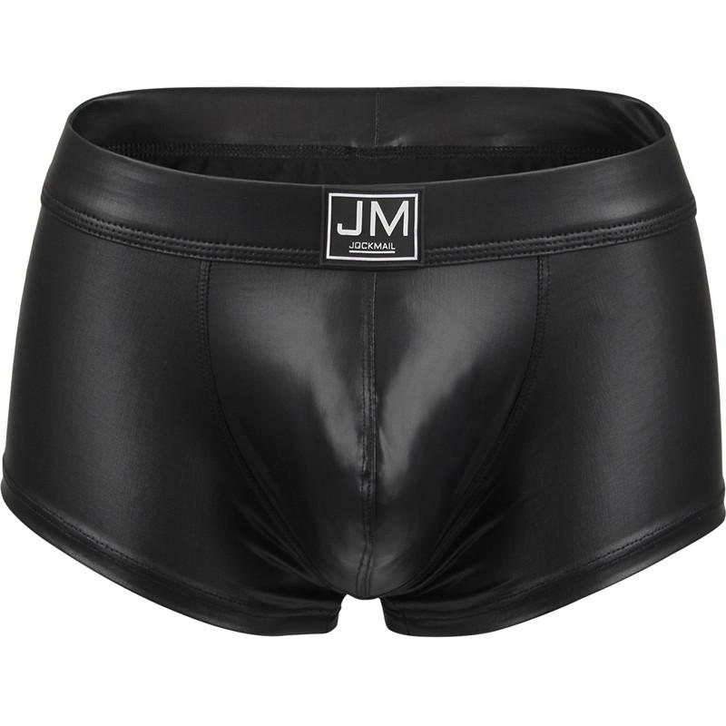 Боксеры JOCKMAL из материала, похожего на кожу, с глянцевой отражающей поверхностью, модные сексуальные мужские трусы-боксеры, мужские шорты для клубных вечеринок, нижнее белье M чёрный JOCKMAIL