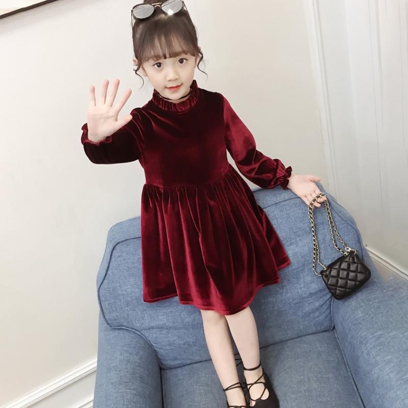 Зимнее бархатное детское платье 4T красный YUBAOBEI