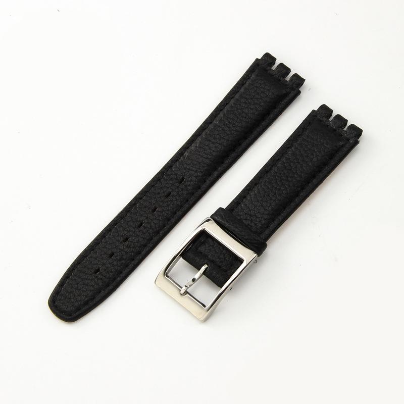 17 мм 19 мм Ремешок для часов из натуральной кожи для Swatch YCS YAS YGS Браслет с пряжкой-пином Мужской Спортивный Водонепроницаемый Ремешок для часов 17 чёрный/серебряный Agood
