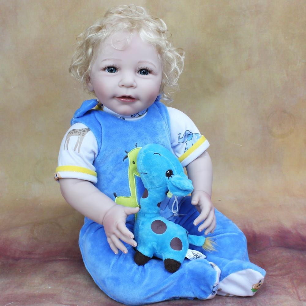 BZDOLL 55 см мягкая силиконовая кукла реборн для маленьких мальчиков игрушка для девочек реалистичная 22 дюймов реалистичная виниловая светлая шевелюра Bebe Play House Boneca Cloth Body синий BZDOLL Reborn