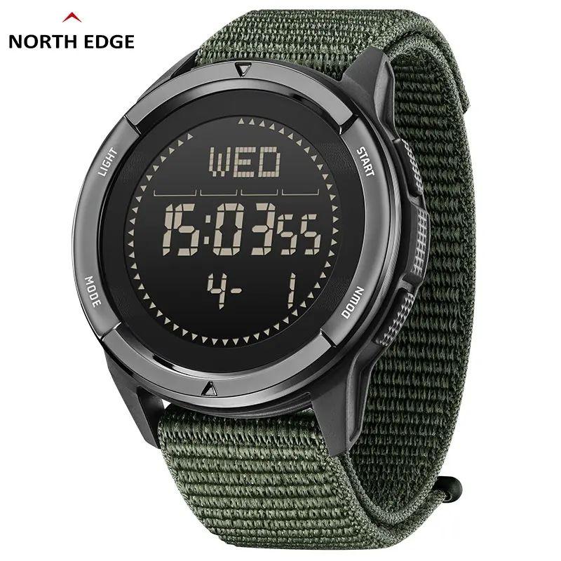 NORTH EDGE ALPS Мужские цифровые часы из углеродного волокна Shock Militray Спортивные супер легкие уличные компасы Водонепроницаемые наручные часы 50 м зелёный
