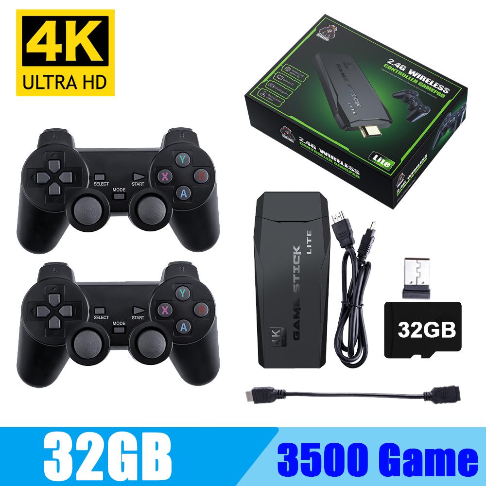 Беспроводная игровая консоль, 4K HD-дисплей на ТВ-мониторе, классический ретро, ​​64 ГБ, 10000 игр, двойной контроллер 32GB 3500 Game чёрный L.RIDING PULO