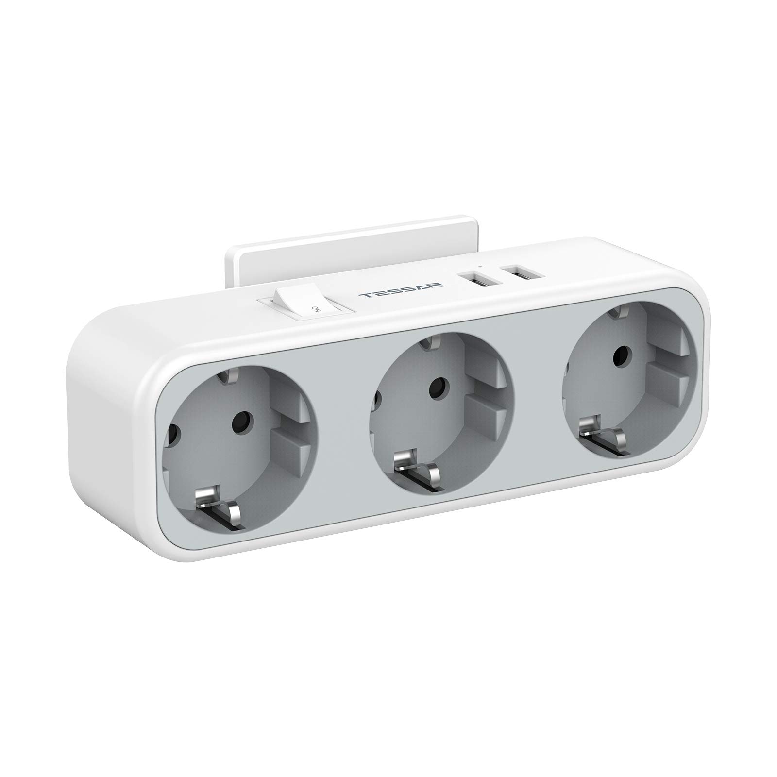 USB-адаптер TESSAN EU с 2/3 розетками переменного тока и 2 USB-портами для зарядки, настенная розетка USB-зарядное устройство с множеством средств защиты для дома, офиса, кухни 3 Outlets & 2 USB Ports серый