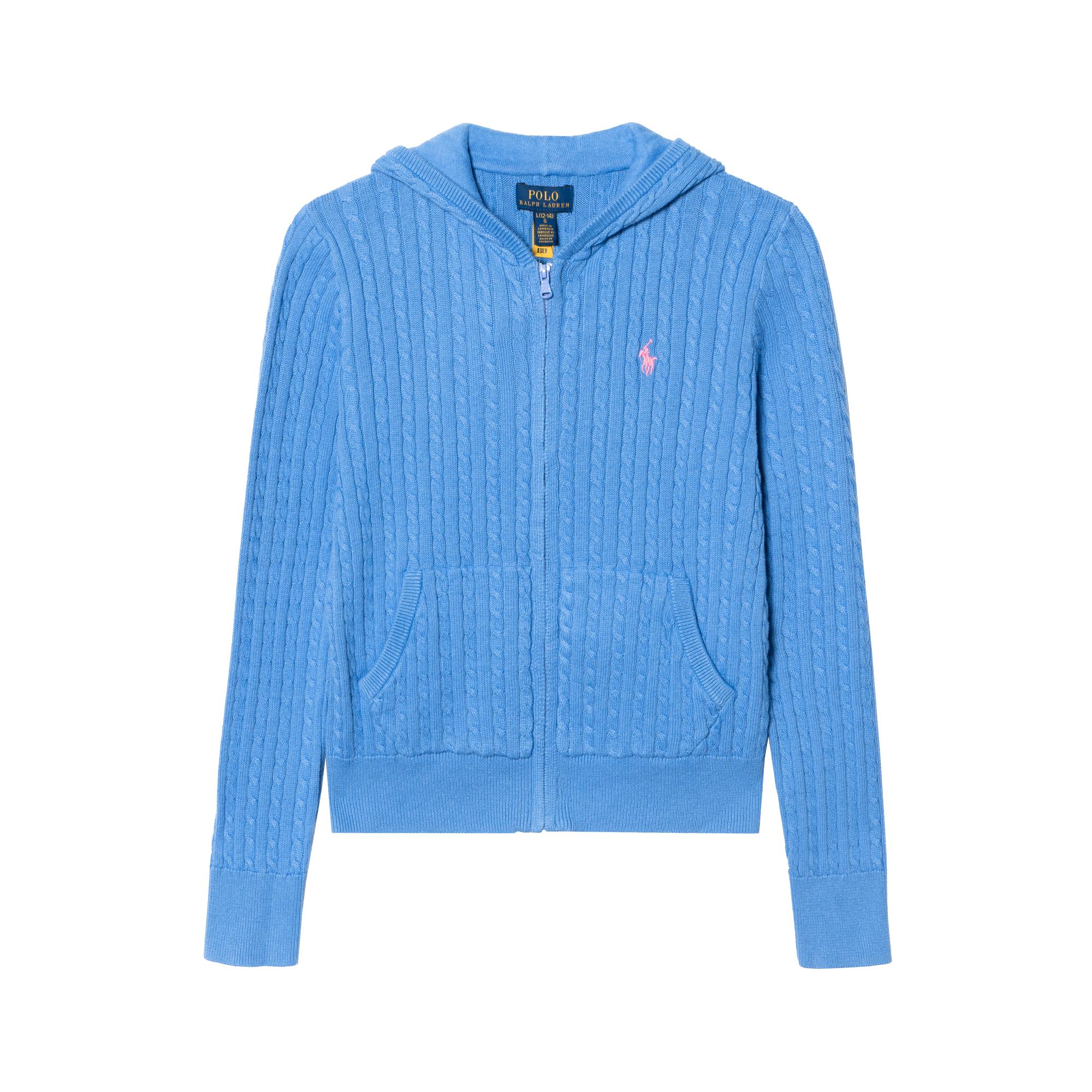 Детский свитер Polo Ralph Lauren однотонный с капюшоном, длинным рукавом и застежкой-молнией, цвет порт-синий 313916533-009 M gray