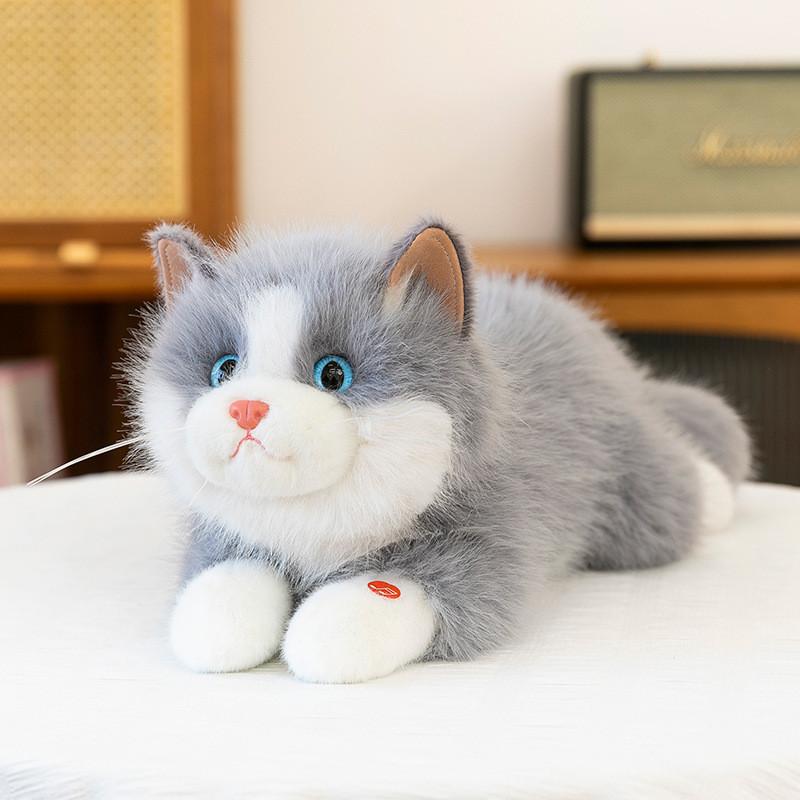 Мягкая игрушка-кошка со звуковой функцией для детей и коллекционеров 45cm серый FluxAtelier