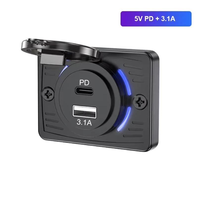 12В-24В Двойной USB QC3.0 PD 3.1А/2.1А Автомобильное Зарядное Устройство Розетка Быстрая Зарядка со Сдвижной Крышкой Панель Разъемов Адаптер для Грузовика Кемпера RV PD + 3.1A black YJMP