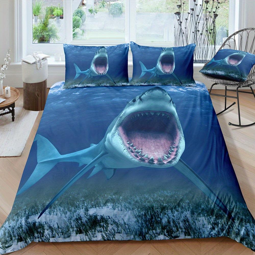 Shark Home Textiles Постельное белье Морские животные 3D Цифровая печать Пододеяльник Простыня Наволочки Комплект из трех предметов EU single 135*200 gray Modern Home Improvement