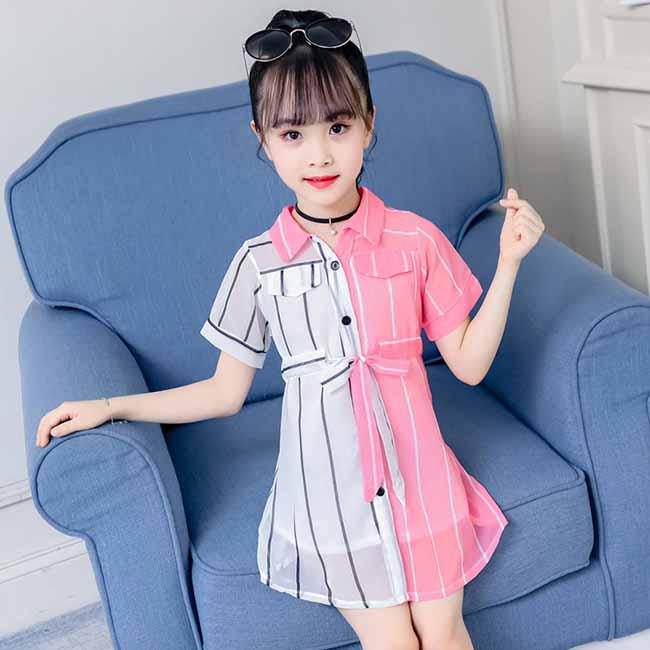 Детское шифоновое платье в полоску 150 розовый Dress U Up Fashion