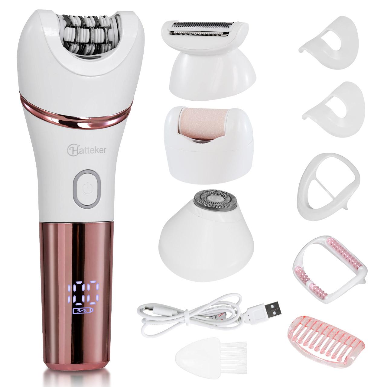 Эпилятор HATTEKER для женщин Beauty Satinelle Essential Compact Hair Removal 4 в 1 Hand Leg Подмышки Бикини Триммер Безболезненный Водонепроницаемый gray