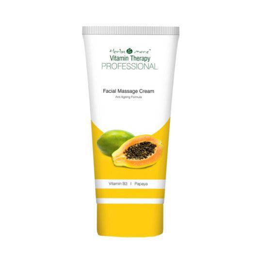 Массажный крем для лица с Витамином В3 и Папайей (100 г), Facial Massage Cream Vitamin B3 Papaya,  Herbs & More white