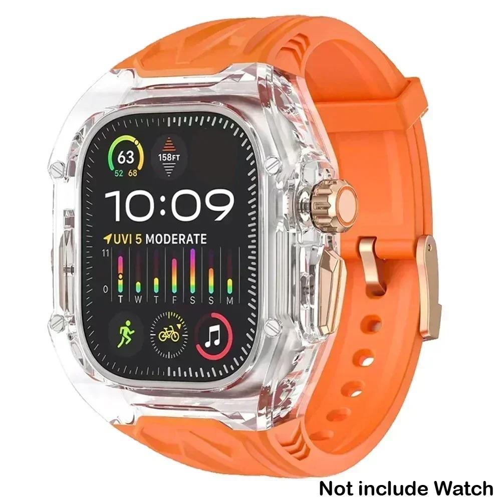 Прозрачный комплект для модификации ремешка и корпуса для Apple Watch 11 10 9 8 7 45 46 мм для IWatch Series 44 40 654SE Резиновая лента Модификация 45mm-Series 9 8 7 black X-100H