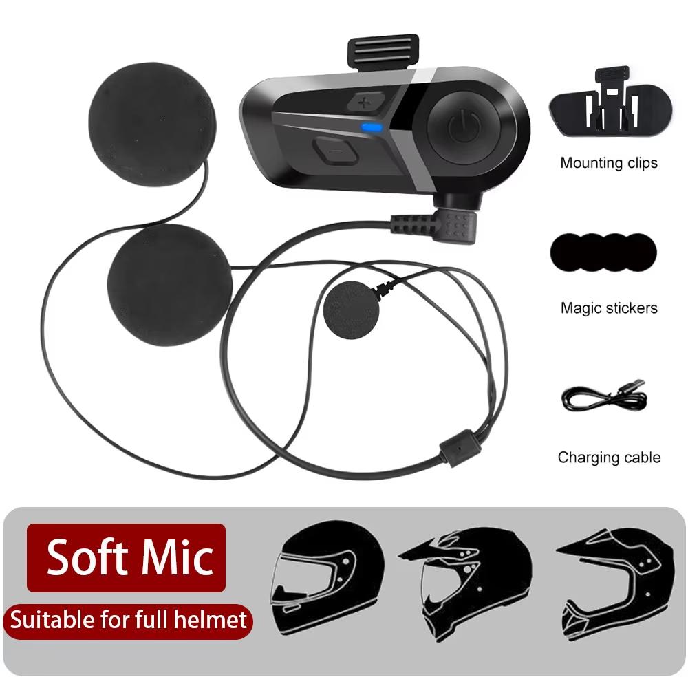 Waterproof Motorcycle Helmet Headset Wireless Hands-free Call Phone Earphone Music Player for Moto Helmet Bluetooth 5.3 Headset Soft Micro gray GLOBUS