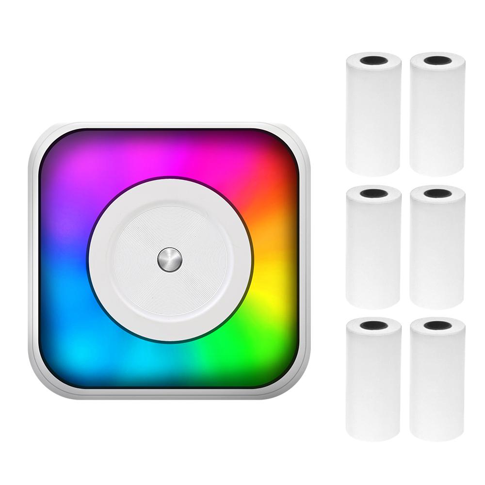 Мини-термопринтер Многофункциональный портативный принтер для наклеек с RGB-подсветкой Мгновенное фото без чернил purple Tooarts