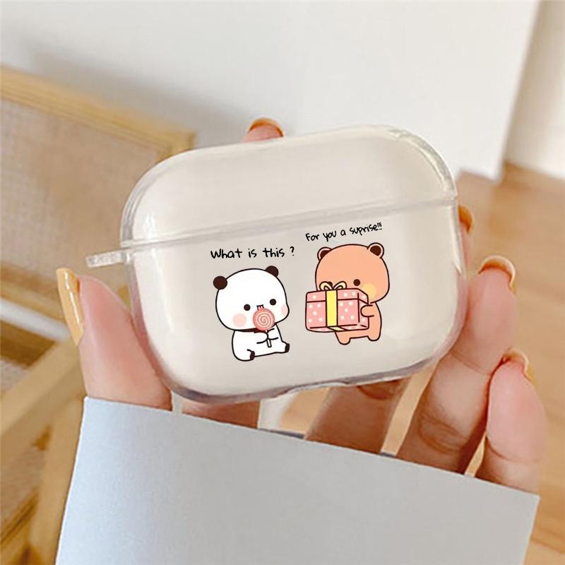 Милый Кавайный Чехол для Наушников Пара Медведей BuBu DuDu Для Airpods 4 3 2 1 Прозрачный Мягкий Беспроводной Чехол Для Apple Airpod Pro 2 Аксессуары Airpods Pro beige mart15-2