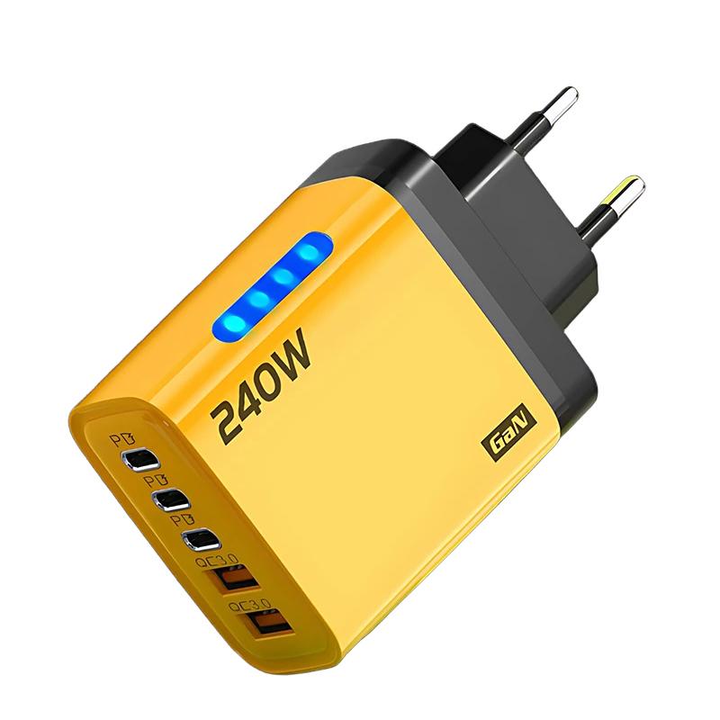 Быстрая зарядка 240 Вт PD USB Зарядное устройство Адаптер для быстрой зарядки телефона 5 портов Сетевой адаптер Вилка ЕС EU plug gray Phone Charging Accessories