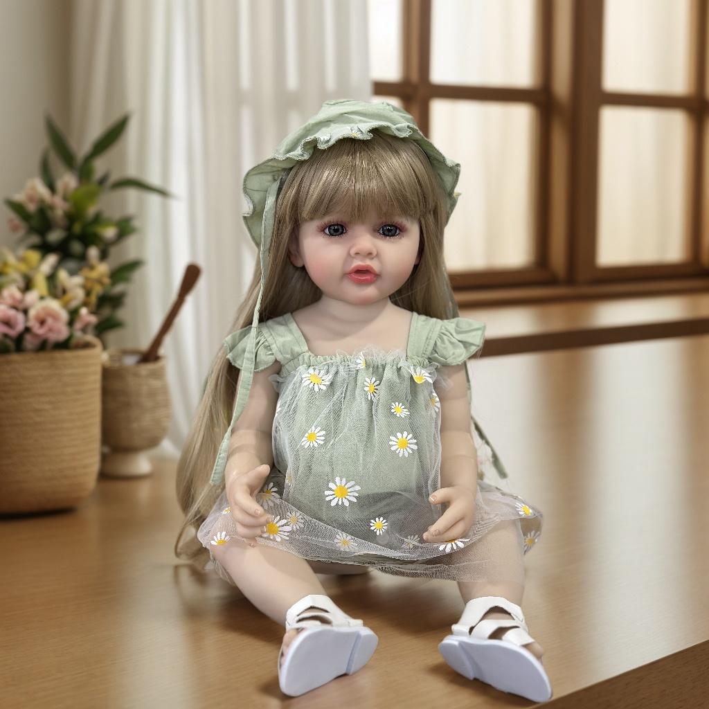 BZDOLL 55 СМ 22 Дюйма Полностью Виниловое Тело Кукла Реборн Длинные Светлые Волосы Кукла Принцесса Девочка Игрушка Реалистичная Принцесса Красивая Бебе Игрушка для Купания Коллекционные Куклы vinyl body doll gray BZDOLL Reborn