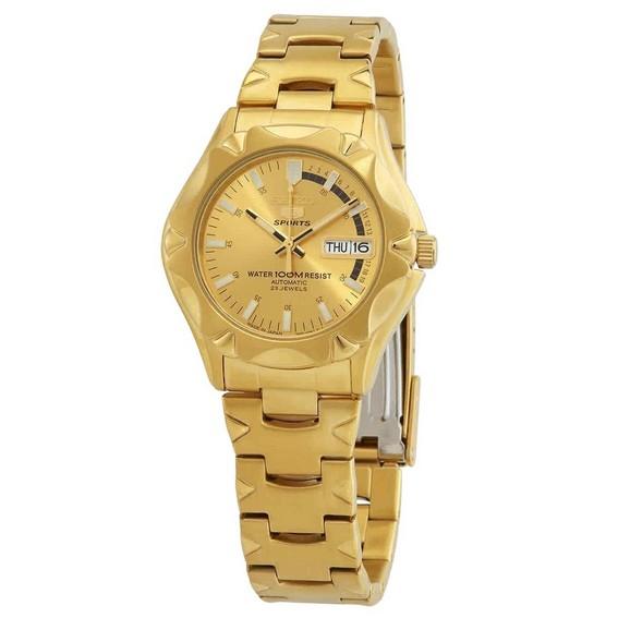 Восстановленные мужские часы Seiko 5 Sports SNZ450J1, автоматические, 23 камня, корпус и браслет из нержавеющей стали с золотым покрытием, золотой циферблат, водозащита 100 м золотой