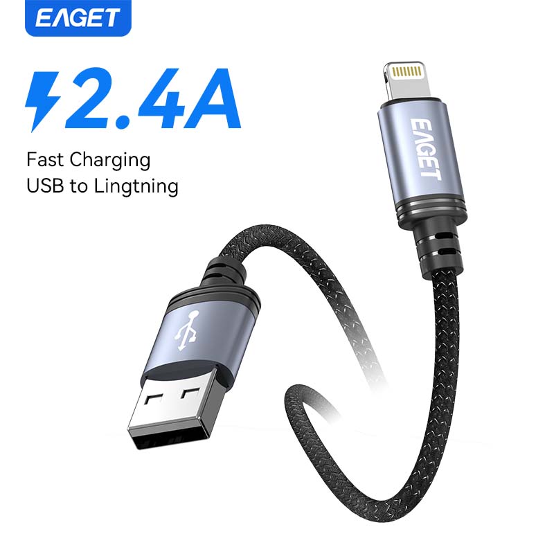 USB-A - Lightning USB-кабель для быстрой зарядки iPhone 14/13/12/12Pro/12ProMax для iPad Airpods 1M gray EAGET