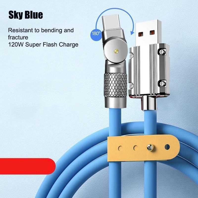 Поворотный угловой USB-кабель C 120 Вт для быстрой зарядки мобильного телефона Xiaomi 1m синий Electronics.con