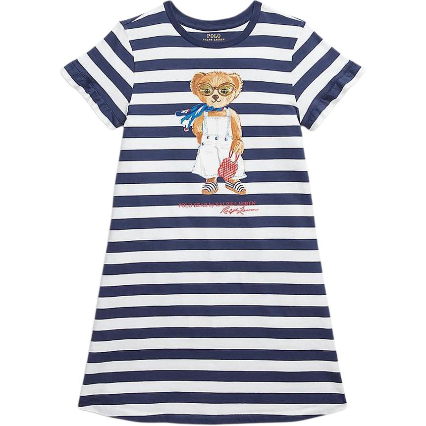 Платье Polo Ralph Lauren с логотипом в полоску, круглым вырезом и короткими рукавами, детское, синее 313965227-001 XL white