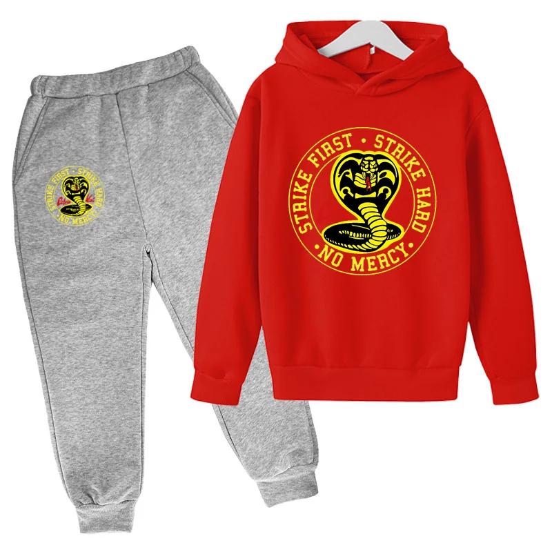 Весна и Осень Новый костюм с худи Cobra Kai Детские худи и штаны Комплект из двух предметов Детская одежда 4-14 лет Девочки Мальчики Одежда 100 gray Lianxia Clothing