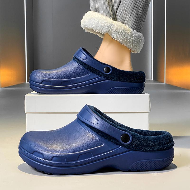 Женская садовая обувь, уличные водонепроницаемые плюшевые меховые сабо, многоцелевые домашние тапочки, противоскользящие теплые тапочки 36 синий Modern Living