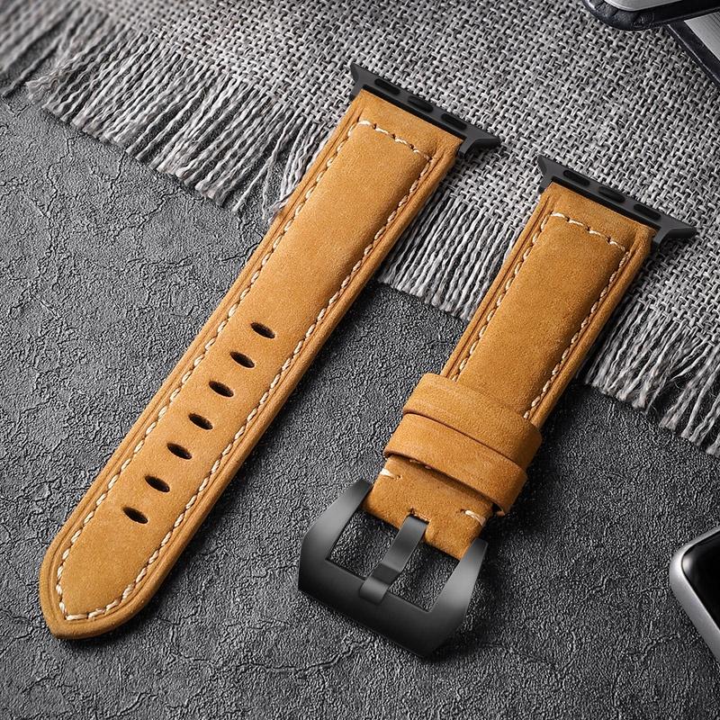Для Apple Watch Band Высококачественный кожаный ремешок для мужчин серии 7 8 123456 SE Ultra 49 мм 44 мм 40 мм ремешок для часов 45 мм 41 мм 38 мм 42 мм ремешок 42mm 44mm 45mm 49mm brown JHHC