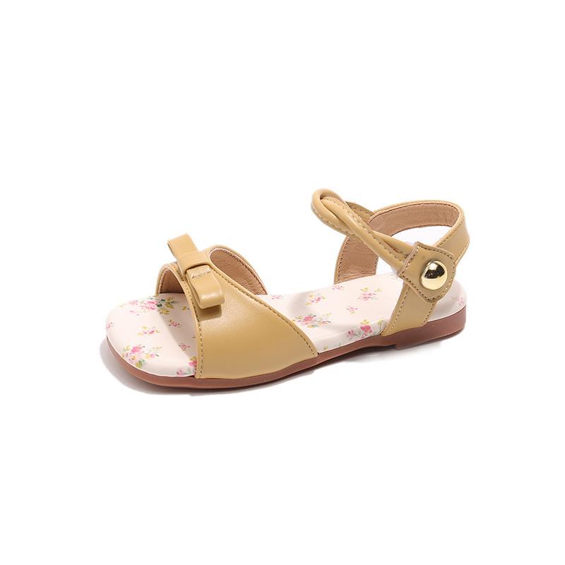 Children s Floral Flat Sandals Summer New Korean Style Girls  Bow Strap Princess Shoes to Match Dresses 23 жёлтый QIANG xie