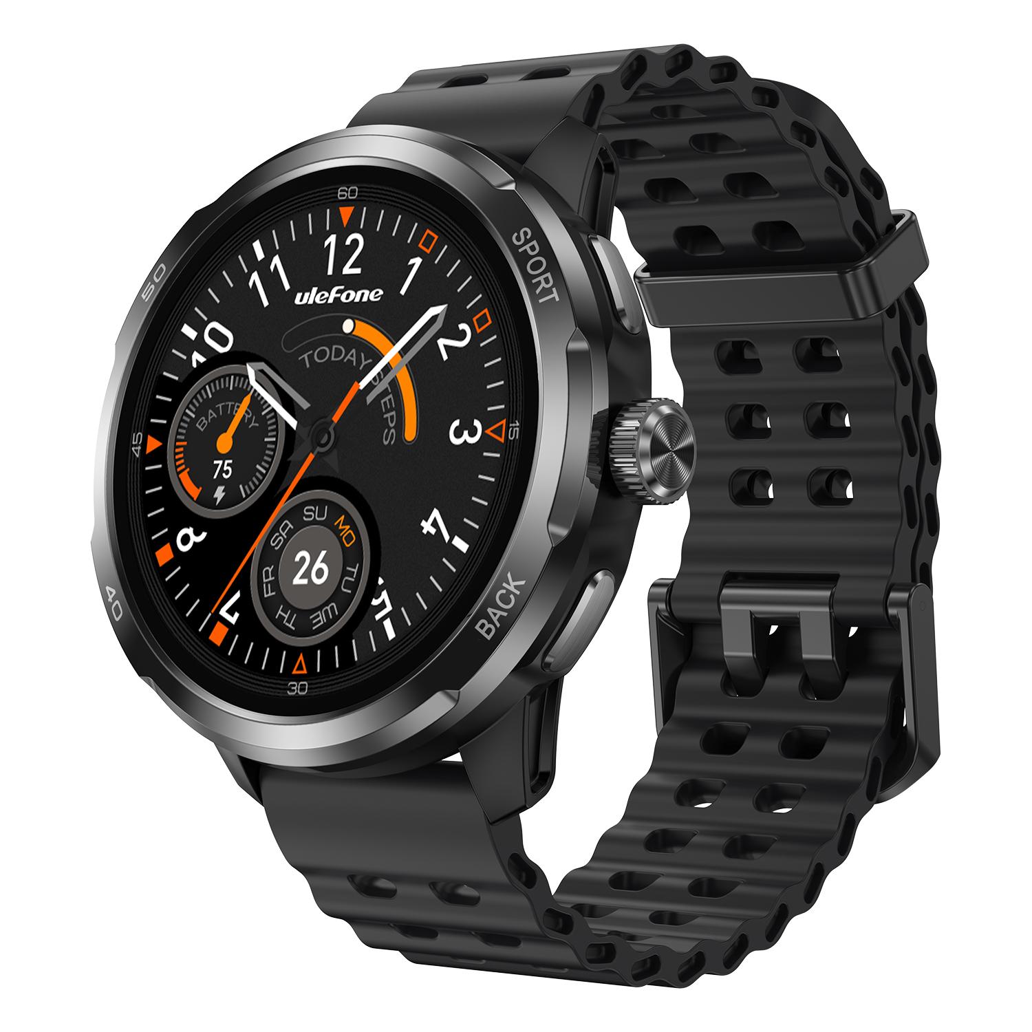 Ulefone Armor Watch Pro Водонепроницаемые умные часы 1,5-дюймовый AMOLED-дисплей, Встроенный GPS, Монитор сердечного ритма, Спортивные умные часы для мужчин и женщин чёрный