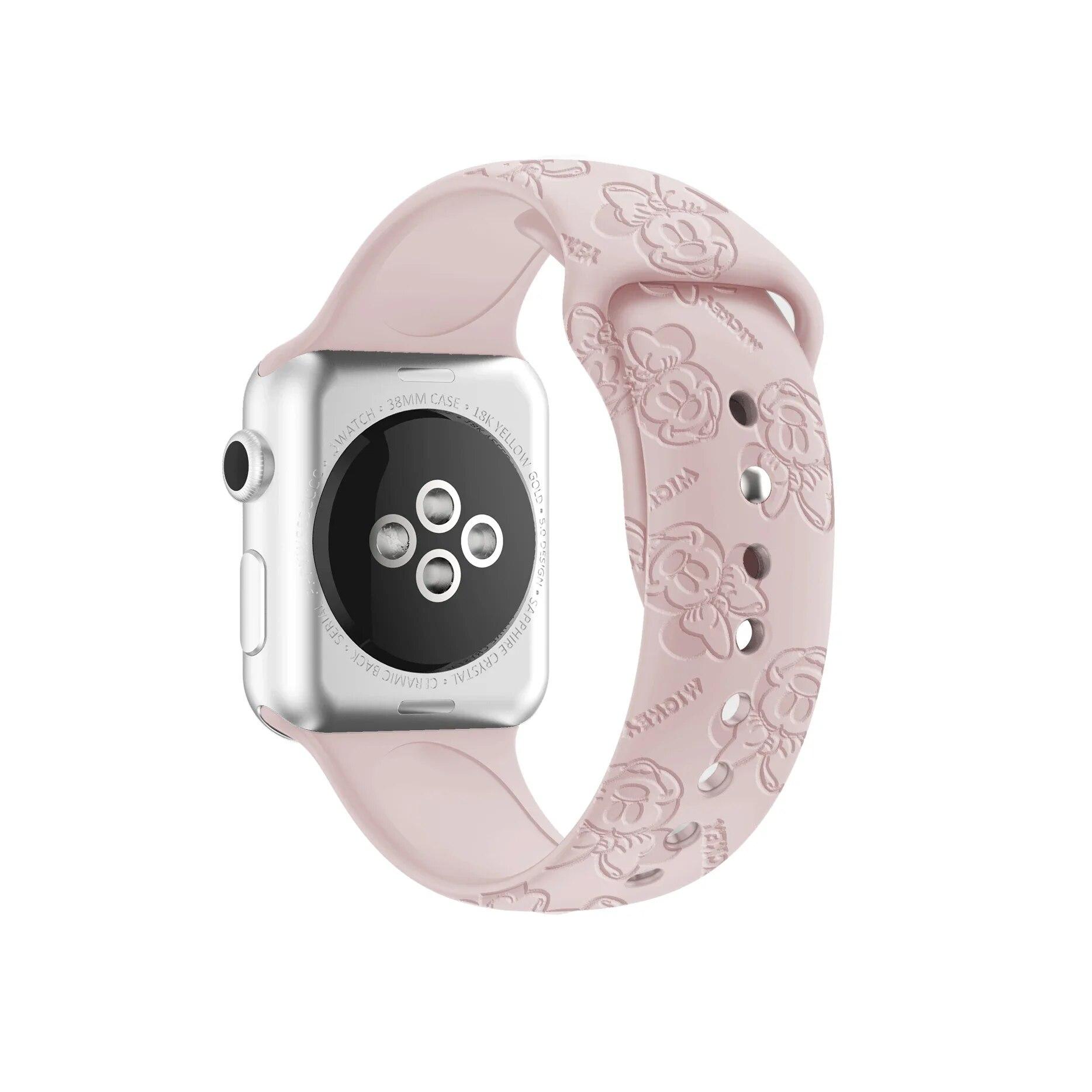 Силиконовый ремешок с гравировкой для Apple Watch Series 9, 41 мм, 45 Ultra, 2, 49 мм, женский ремешок для iWatch 8, 7, 4, 5, 6 se, 42 мм, 44 мм, 38 мм, 40 мм, браслет 49mm светло-розовый SH-YU1