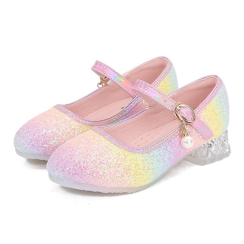 Girls  princess shoes with soft soles for performances, spring and autumn, with bows, fashionable, sweet, cute, non-slip, rainbow children s 25 white KING yifu