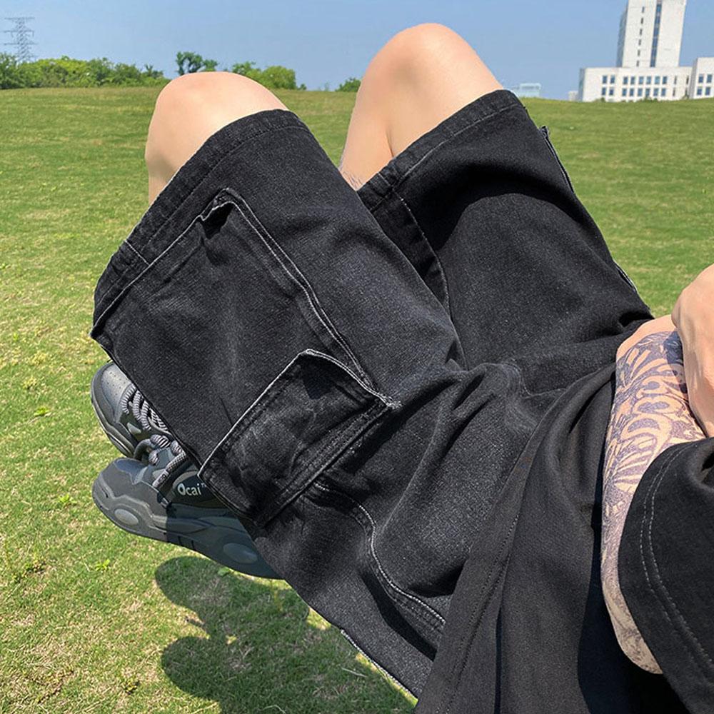 Мужские 5XL летние широкие джинсовые шорты, новая мода, свободные эластичные талии, мешковатые джинсы с большими карманами, мужские шорты, корейская брендовая одежда 2XL чёрный QW19MAC01