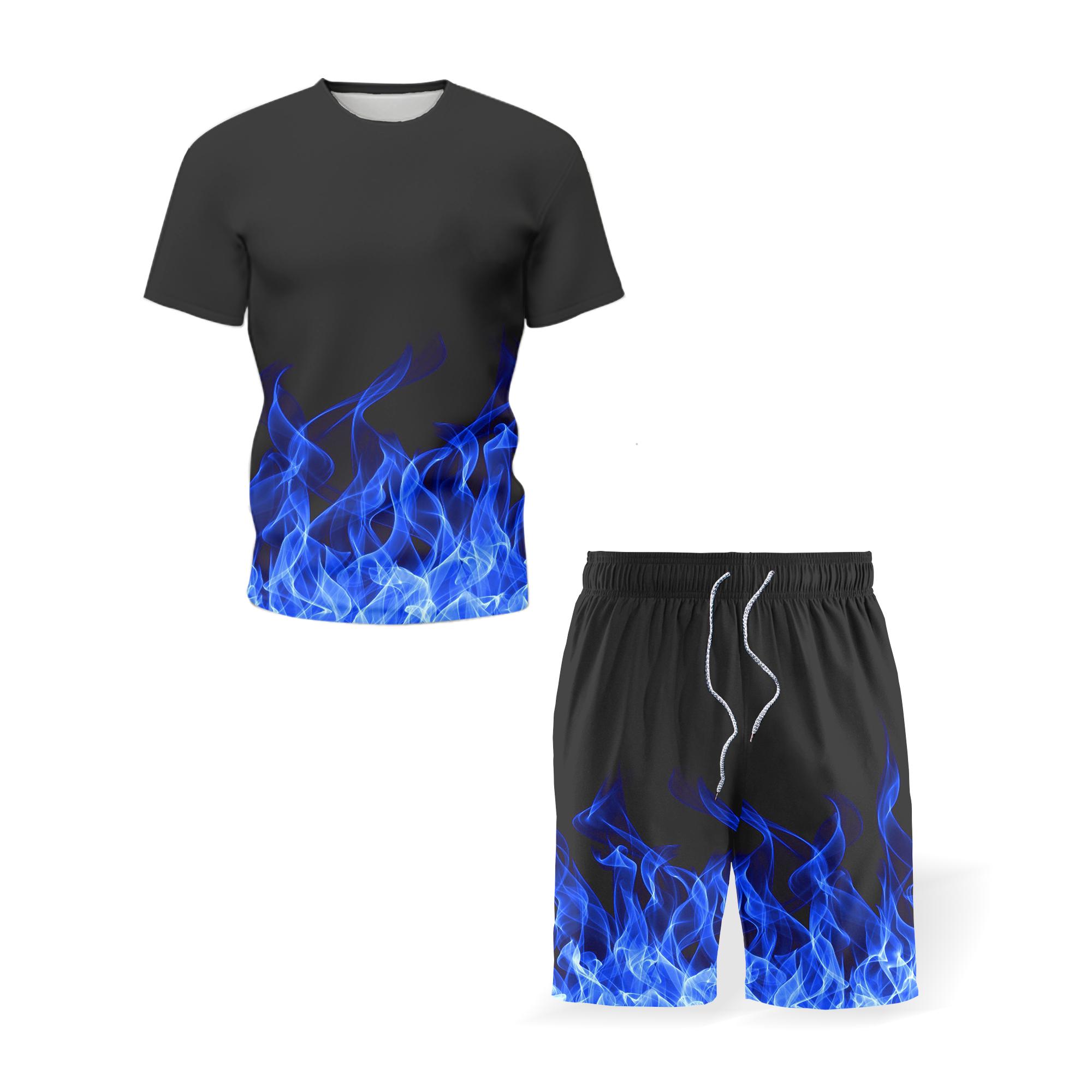 Детские комплекты Flame Fire 3D Print Футболки Пляжные шорты Модные купальники Девочки Мальчики Уличная одежда Повседневные футболки Топы Костюмы Одежда 100 blue xuhaijian02