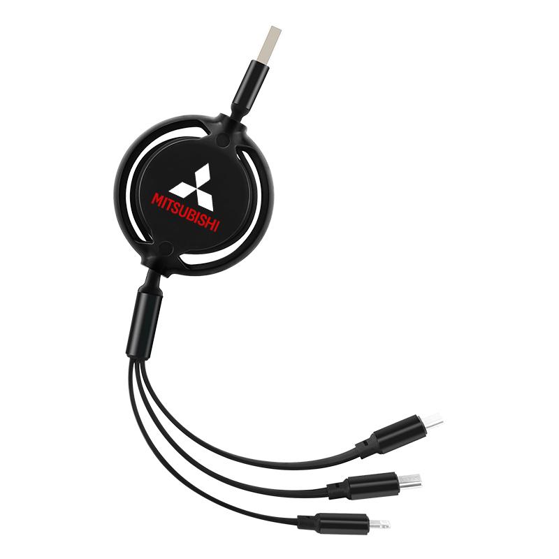 Автомобильный USB-кабель 3 в 1 Type C Micro USB для быстрой зарядки для Mitsubishi Pajero Sport Outlander ASX Lancer black