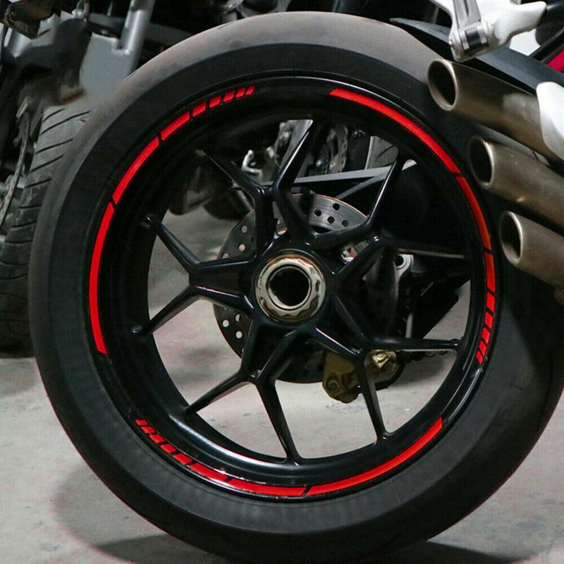 16Pc Motorcycle Bike Car Tire Reflective Stickers Cool Styling Tyre Rim Trim Decal Strip Tape Red Blue Waterproof Exterior Parts красный Nettie01