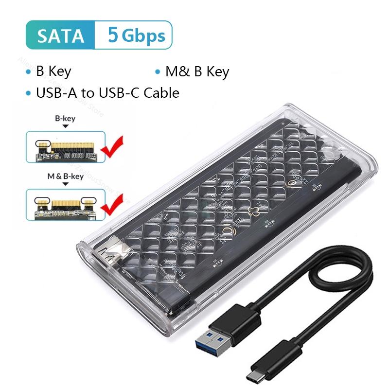 Прозрачный корпус для SSD M.2 NVME/NGFF с двойным протоколом, USB 3.2 Type-C, RGB-подсветка, 10 Гбит/с, адаптер для SATA SSD gray Meiteai-Tech
