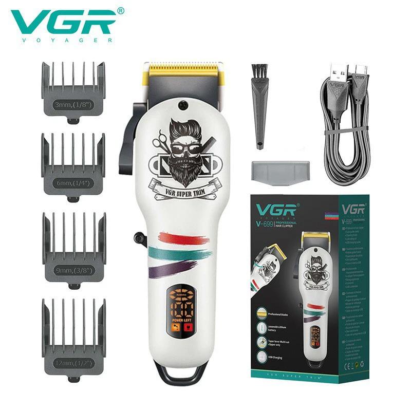 VGR 699 Перезаряжаемый Винтажный Компактный Электрический Триммер для Волос Бороды Мужской Уход Тело Лицо Стрижка Бороды Электрический Профессиональный Интеллектуальный Цифровой Дисплей белый