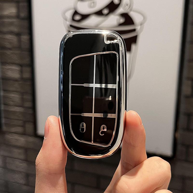 Чехол-брелок из ТПУ для ключа автомобиля Jeep Grand Cherokee Renegade Fiat Freemont Dodge Charger Challenger Durango Journey 2 3 4 Кнопки black Automobile key sleeve