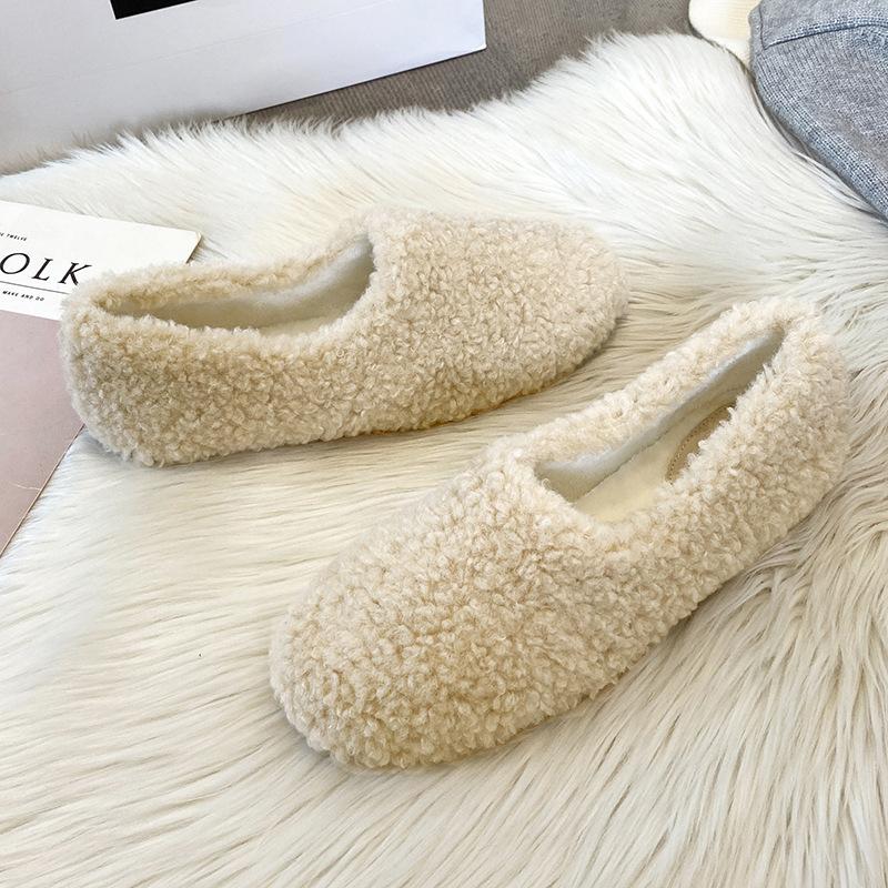 Lambwool Moccasins Femme Winter Cotton Shoes Women Warm Plush Loafers Comfy Curly Sheep Fur Flats Woman Large Size 40-43 33 beige Glide Gear