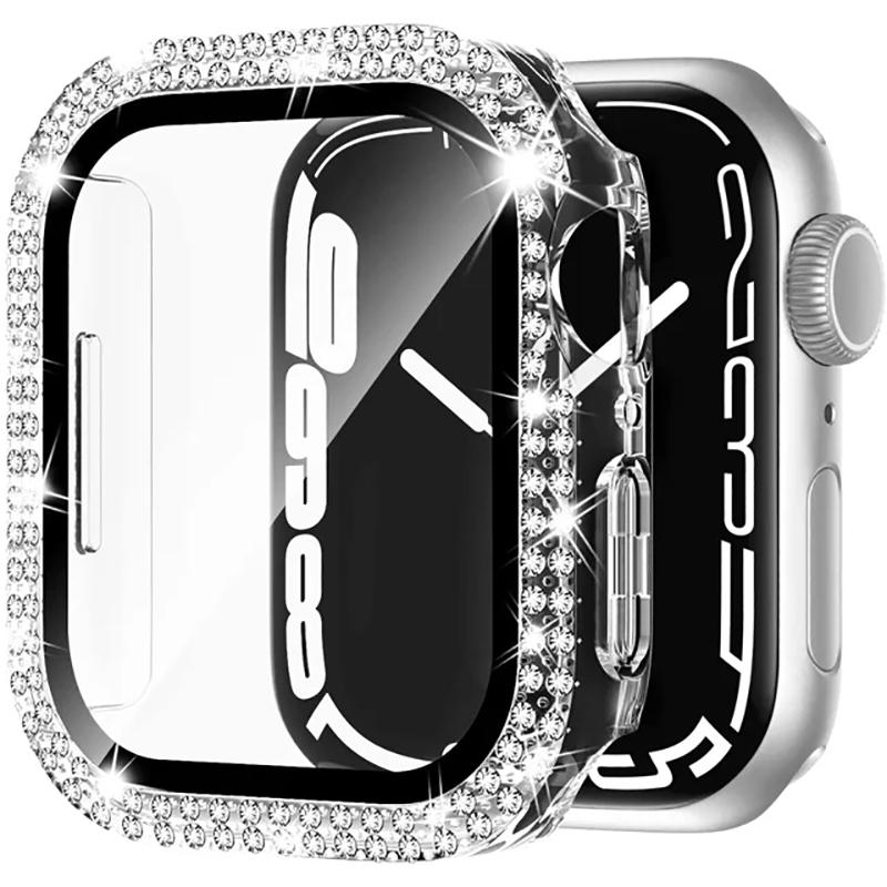 Закаленное Стекло+Алмазный Чехол Для корпуса Apple Watch 46мм 40мм 44мм 42мм 41мм 45мм Блестящий Бампер Защита iWatch Серии 10 9 7 8 SE 42mm series 3 2 1 black Explorer Outdoors