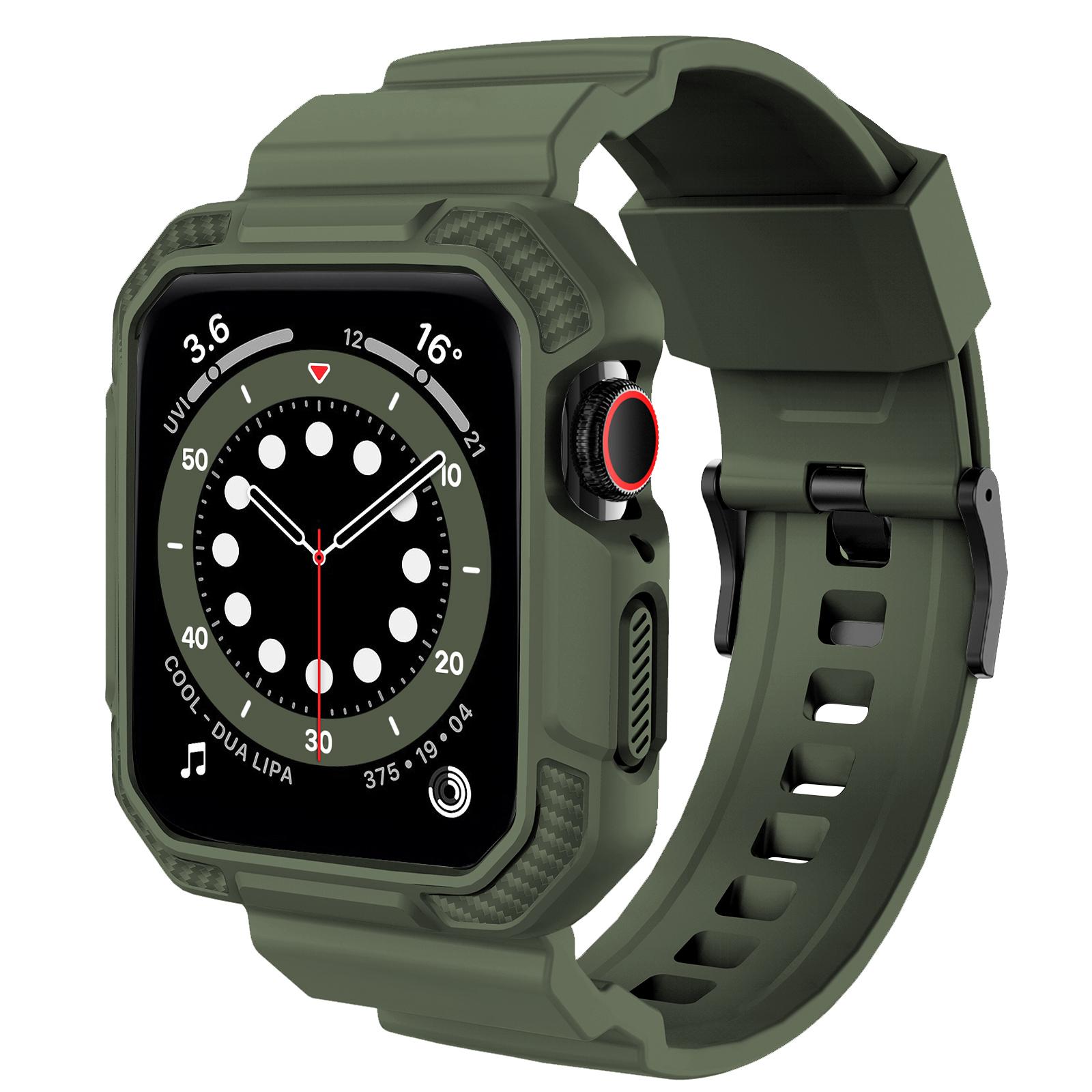 Прочный Бронированный Ремешок 45 мм 44 мм 42 мм для Apple Watch Ремешок с Чехлом для Iwatch 41 мм 40 мм 38 мм Серии 7 6 SE 5 4 3 2 1 4 38mm 40mm 41mm темно-зеленого DR Automobile