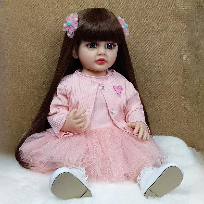 55 см Мягкая силиконовая виниловая кукла Reborn для всего тела для маленьких девочек, красивая Бетти для девочек, принцесса Boneca Reborn, игрушка, реалистичные куклы для детей, рождественские подарки Brown hair black ChildDream Toys Supplies