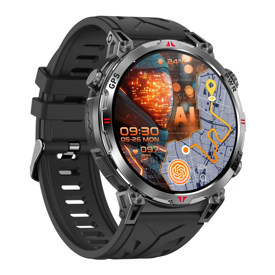 Умные часы Rainbuvvy KC93 GPS 1,56 дюйма AMOLED 480x480 BLE5.3 Bluetooth-звонок Водонепроницаемость 3 АТМ Множество спортивных режимов Модные спортивные часы чёрный