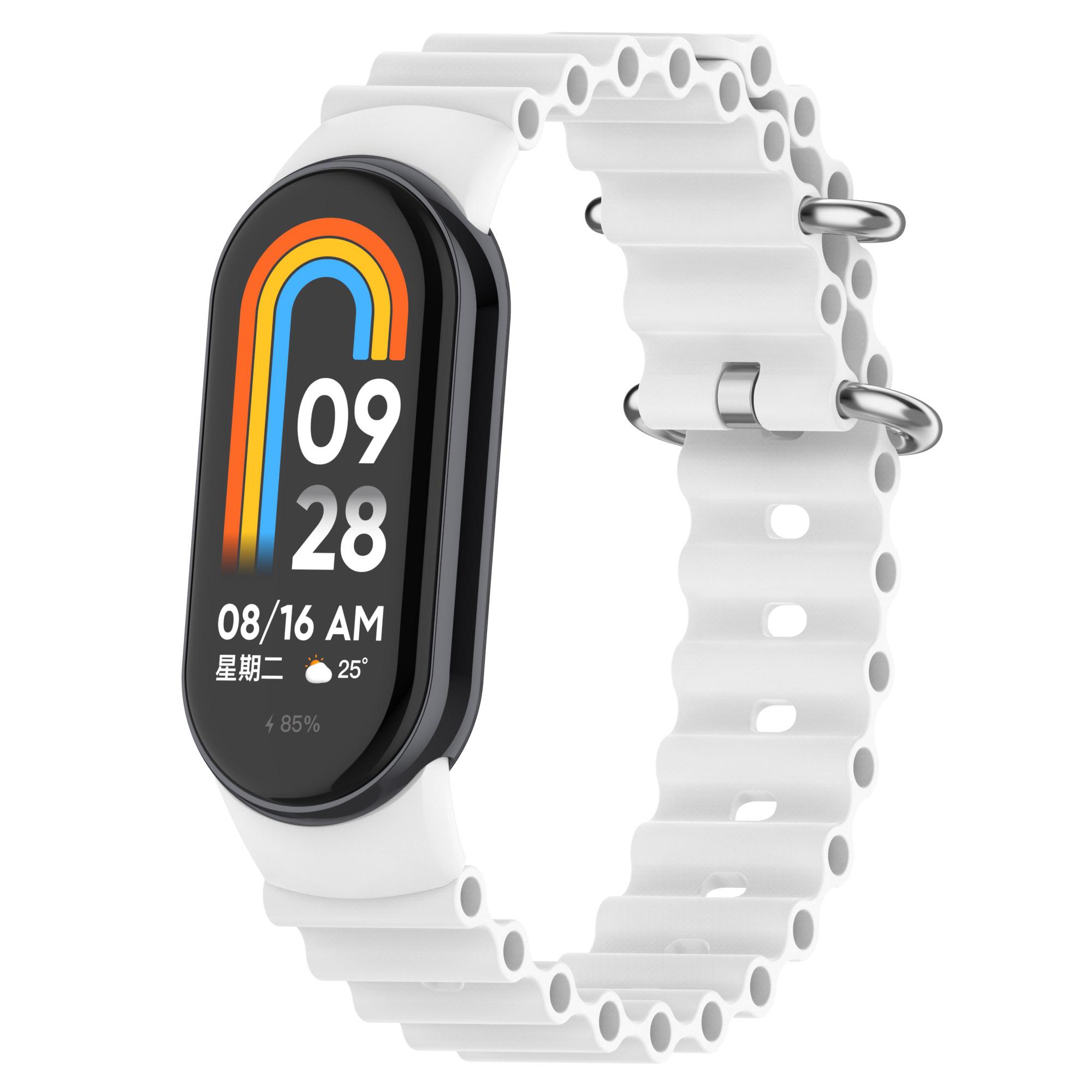 Силиконовый ремешок  Океан  для Xiaomi Mi Band 10/9/8 Браслет NFC Умные часы Аксессуары для запястья mi band 10 Спортивный сменный браслет For xiaomi band 8 белый Watvise