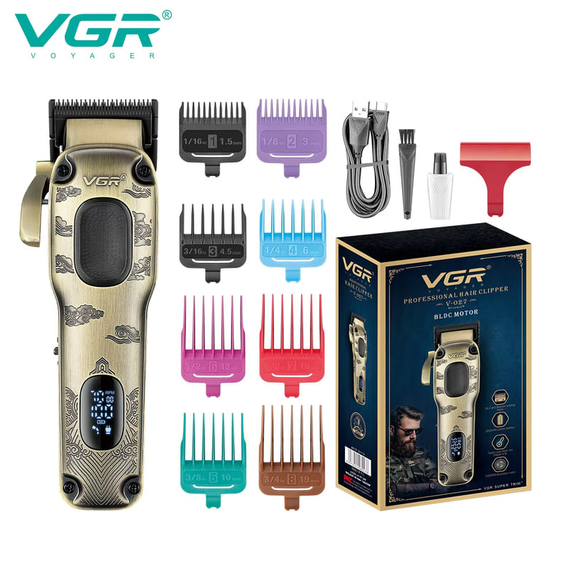 Новая VGR V-027 Универсальная Высококачественная Металлическая Машинка для стрижки волос Салонная Электрическая Мужская Триммер Цифровой Дисплей Масла на Головке Домашняя Электрическая Бритва Бритва дубильная кора