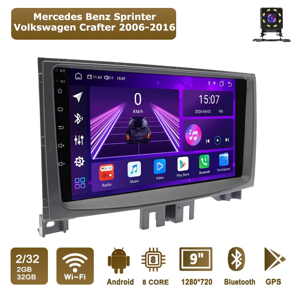 Автомобильная магнитола Android Car-Play для Mercedes Benz Sprinter Volkswagen Crafter 2006-2016 Мультимедийный плеер Головное устройство Стерео Навигация GPS, 8 ЯДЕР ,2+32 ГБ чёрный icreative