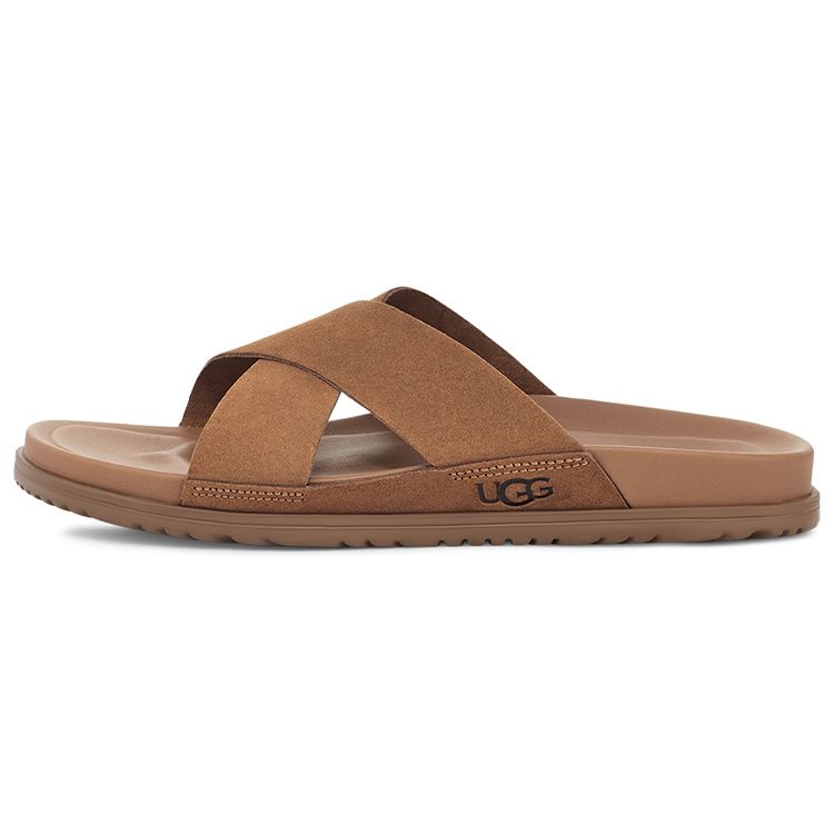 UGG Wainscott Двухслойные кожаные шлепанцы с перекрестными ремешками Удобные тапочки Мужские тапочки Каштановый 1124902-CHE 40 brown