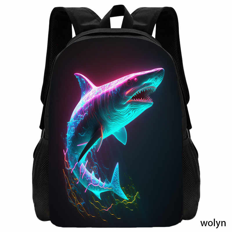 Mochila 3D Shark Prints школьный рюкзак для детей, мультяшные животные принтованные школьные сумки для мальчиков и девочек, легкий детский рюкзак 15 inches black Leather bag