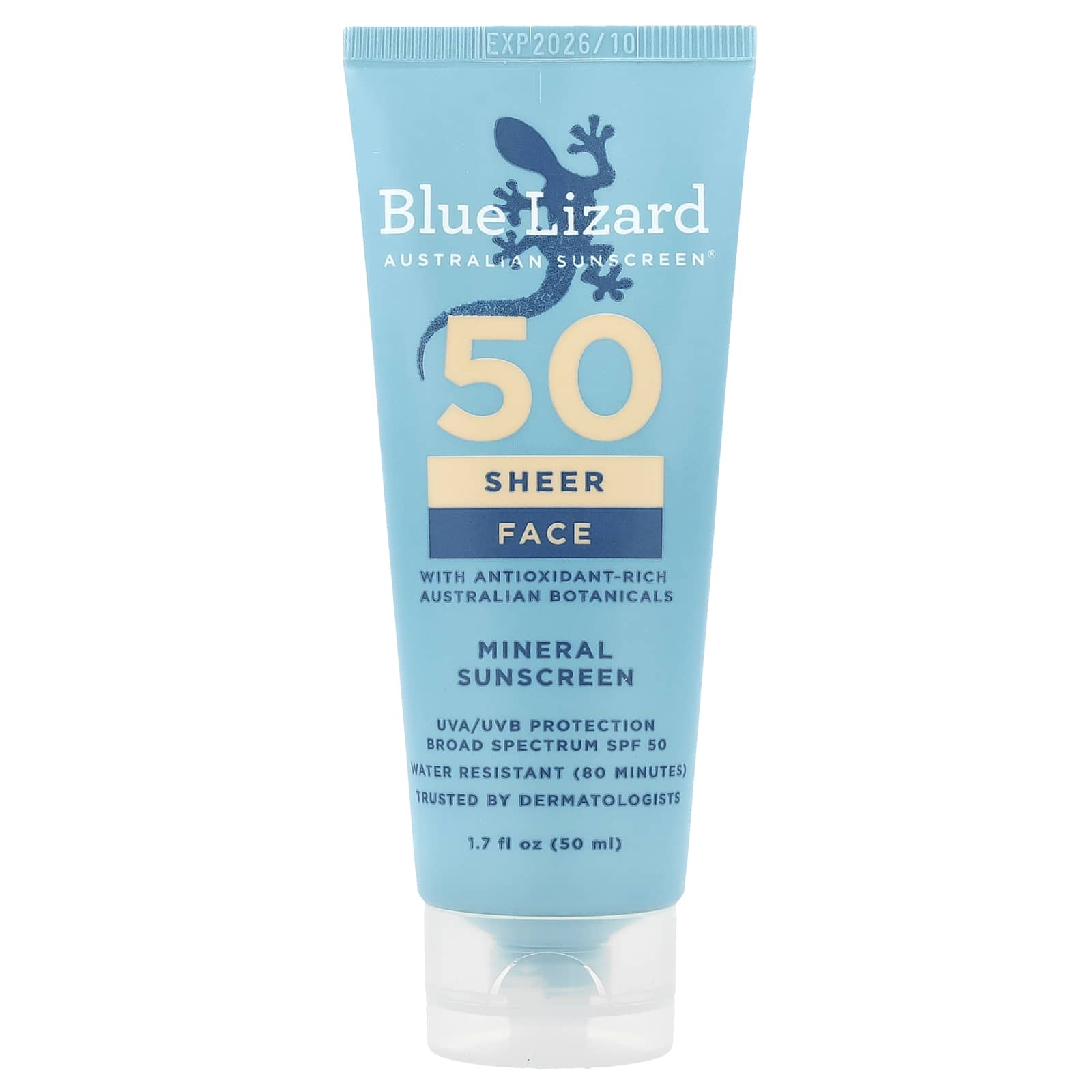 Солнцезащитный крем Blue Lizard Australian, Минеральный солнцезащитный крем для лица с маслом ши, SPF 50, 50 мл (1,7 жидких унций) gray Blue Lizard Australian Sunscreen
